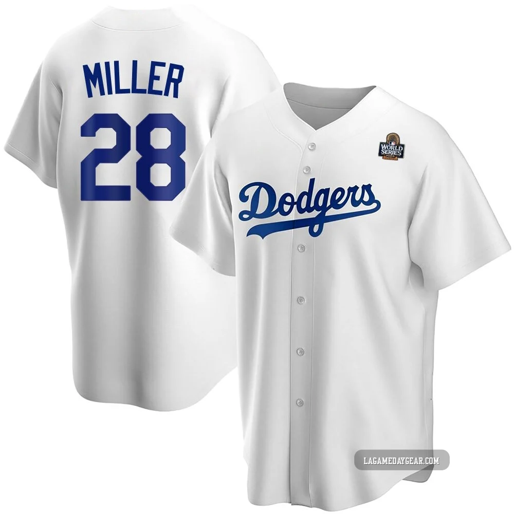 Bobby Miller ＃28 Los Angeles Dodgers Replica Youth White Home 2024 World Series Jersey