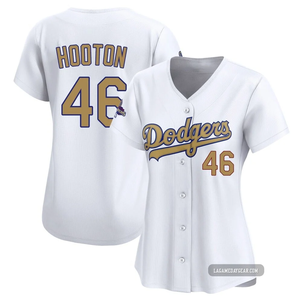 Burt Hooton ＃46 Los Angeles Dodgers Limited Women's Gold White 2025 Collection Jersey