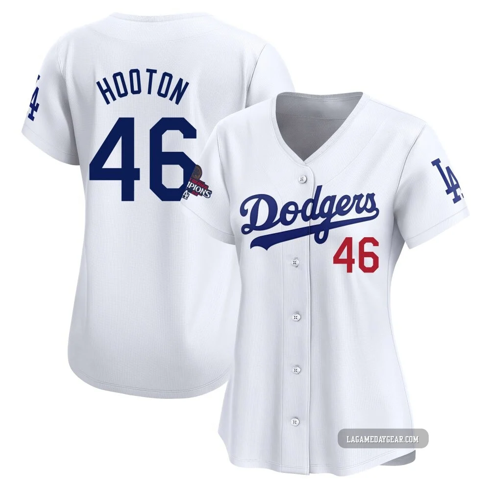 Burt Hooton ＃46 Los Angeles Dodgers Limited Women's White Home 2024 World Series Champions Jersey