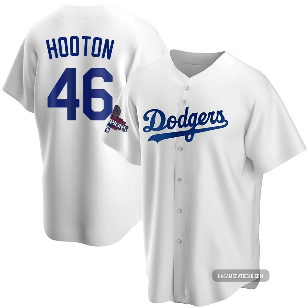 Burt Hooton ＃46 Los Angeles Dodgers Replica Youth White Home 2024 World Series Champions Jersey