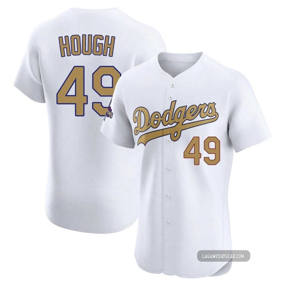 Charlie Hough ＃49 Los Angeles Dodgers Elite Men's Gold White 2025 Collection Jersey