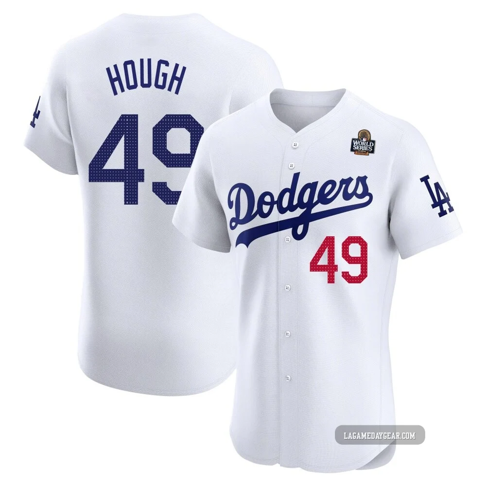 Charlie Hough ＃49 Los Angeles Dodgers Elite Men's White Home 2024 World Series Jersey