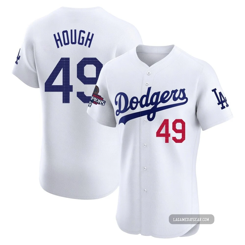 Charlie Hough ＃49 Los Angeles Dodgers Elite Men's White Home World Series Champions Jersey