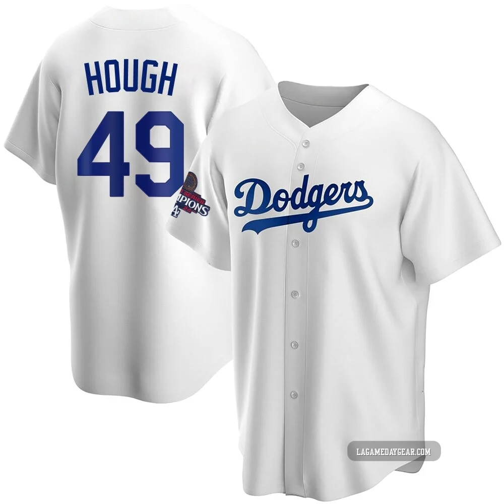 Charlie Hough ＃49 Los Angeles Dodgers Replica Men's White Home 2024 World Series Champions Jersey