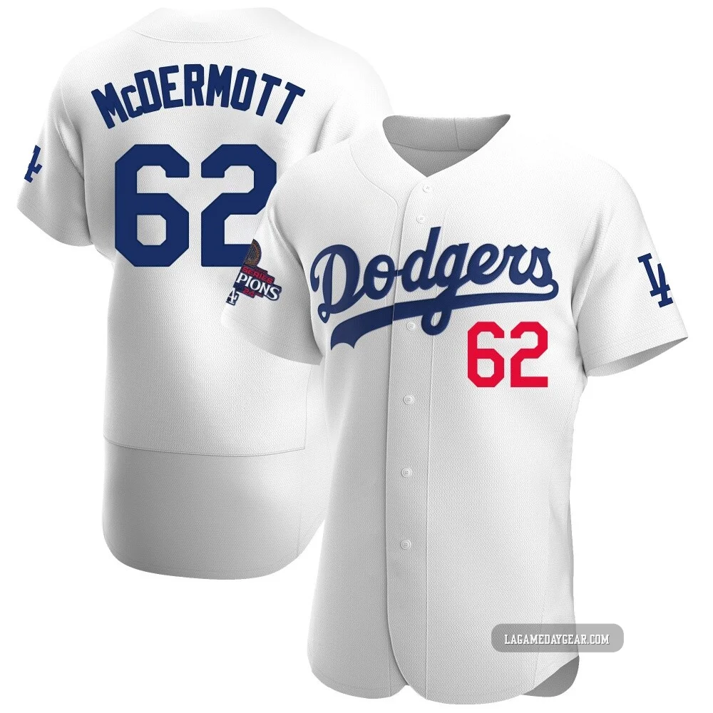 Chayce McDermott ＃62 Los Angeles Dodgers Authentic Men's White Home Official 2024 World Series Champions Jersey