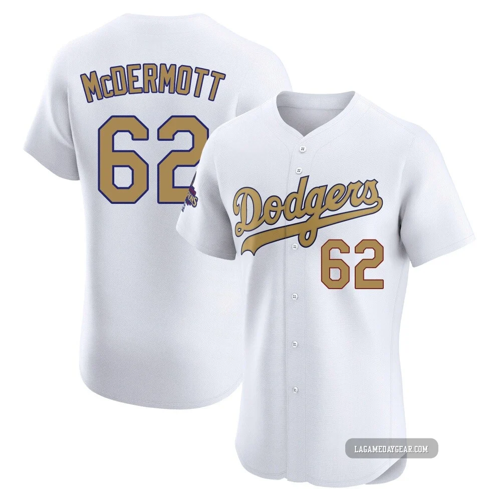 Chayce McDermott ＃62 Los Angeles Dodgers Elite Men's Gold White 2025 Collection Jersey