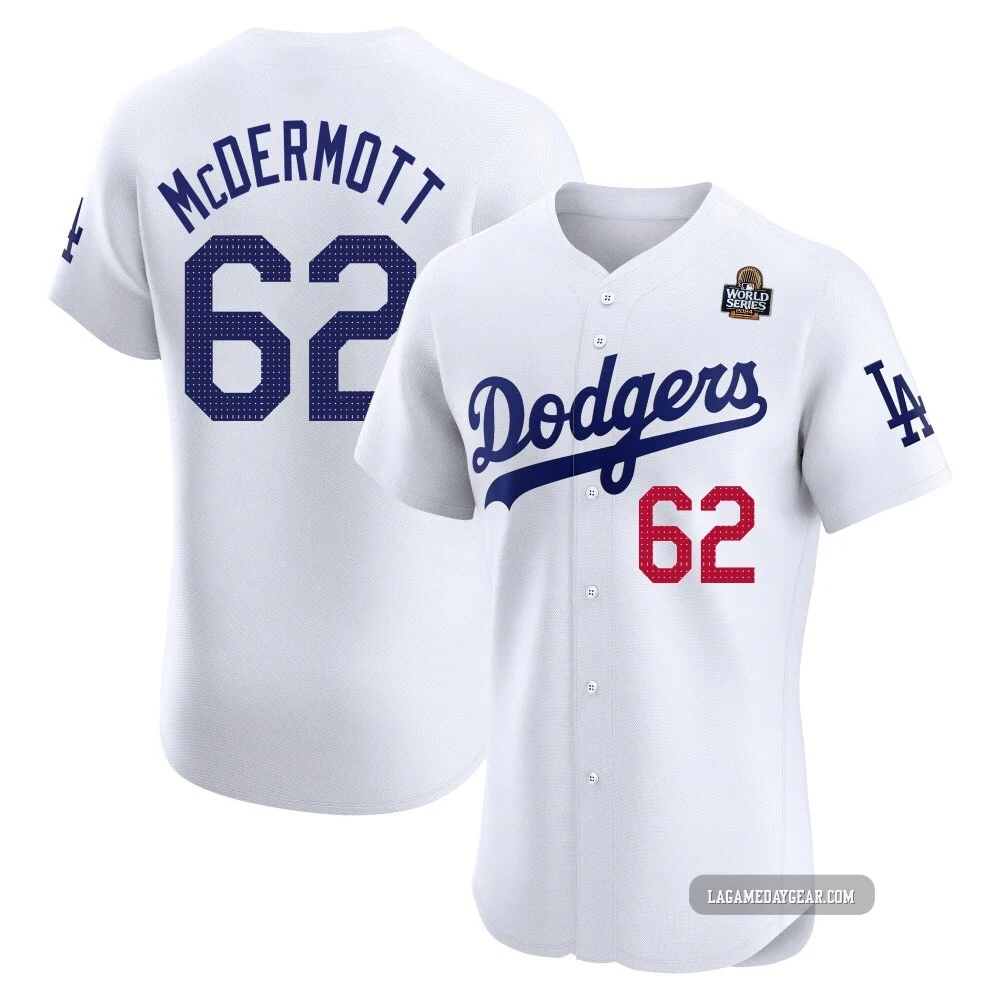 Chayce McDermott ＃62 Los Angeles Dodgers Elite Men's White Home 2024 World Series Jersey