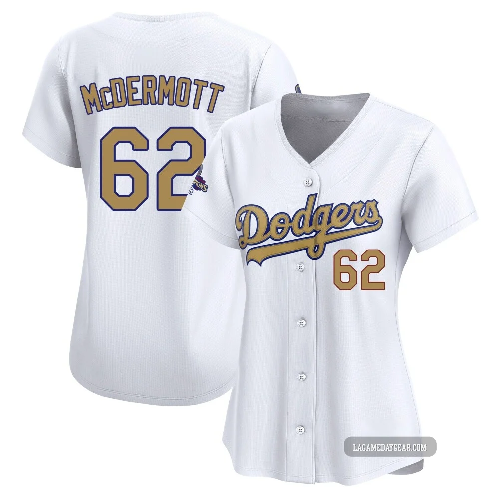 Chayce McDermott ＃62 Los Angeles Dodgers Limited Women's Gold White 2025 Collection Jersey