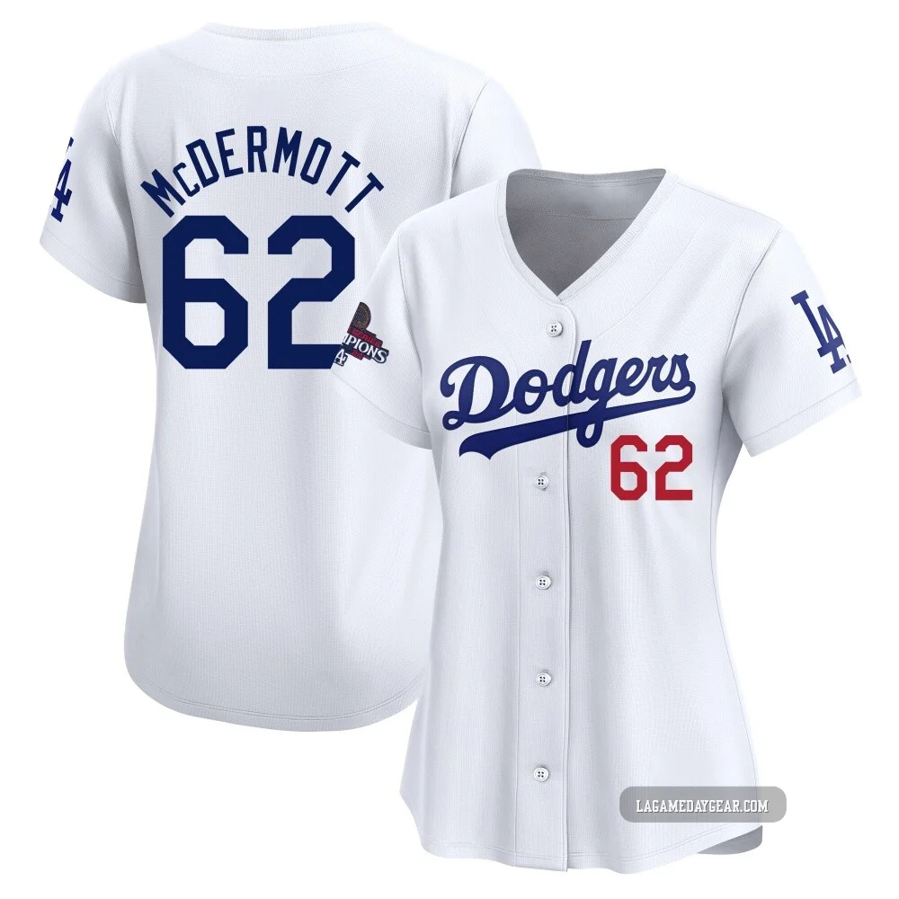 Chayce McDermott ＃62 Los Angeles Dodgers Limited Women's White Home 2024 World Series Champions Jersey
