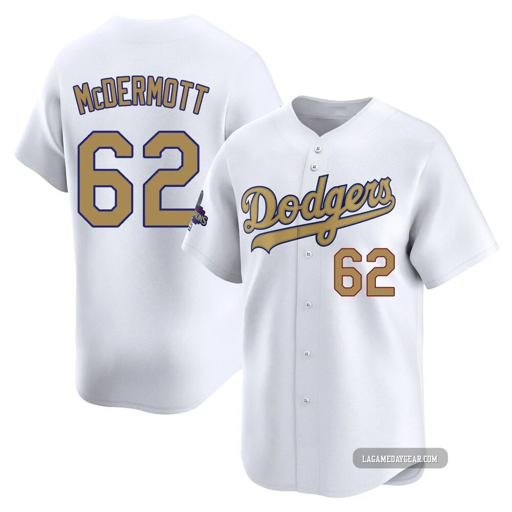 Chayce McDermott ＃62 Los Angeles Dodgers Limited Youth Gold White 2025 Collection Jersey