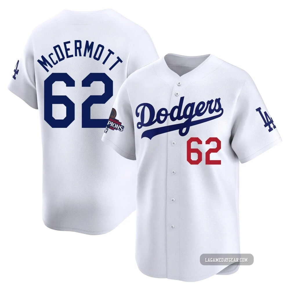 Chayce McDermott ＃62 Los Angeles Dodgers Limited Youth White Home 2024 World Series Champions Jersey