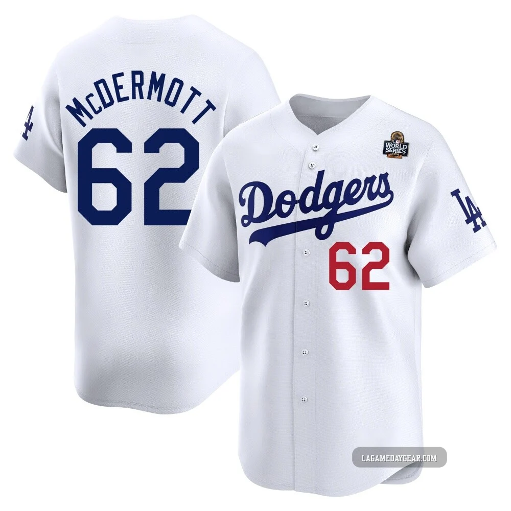 Chayce McDermott ＃62 Los Angeles Dodgers Limited Youth White Home 2024 World Series Jersey