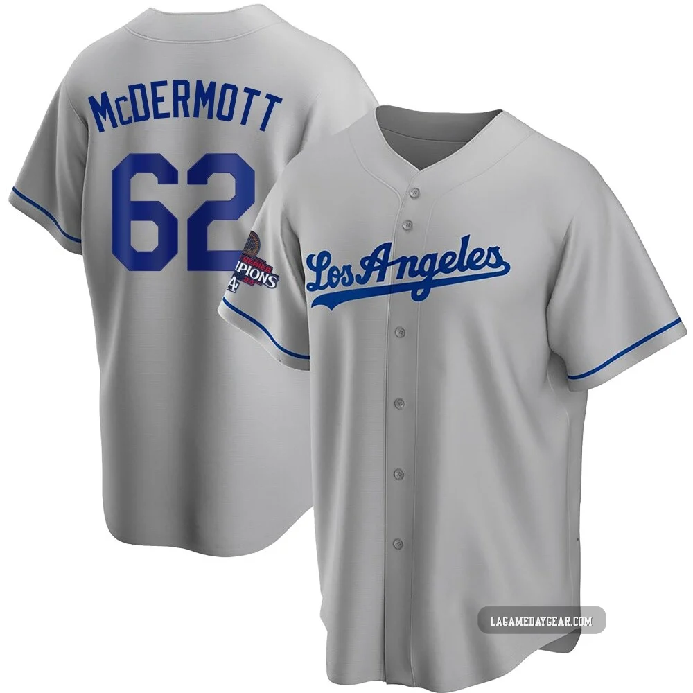 Chayce McDermott ＃62 Los Angeles Dodgers Replica Men's Gray Road 2024 World Series Champions Jersey