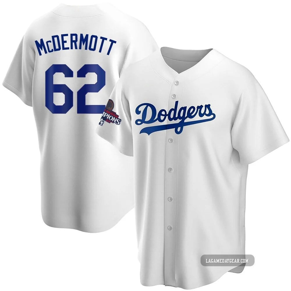 Chayce McDermott ＃62 Los Angeles Dodgers Replica Men's White Home 2024 World Series Champions Jersey