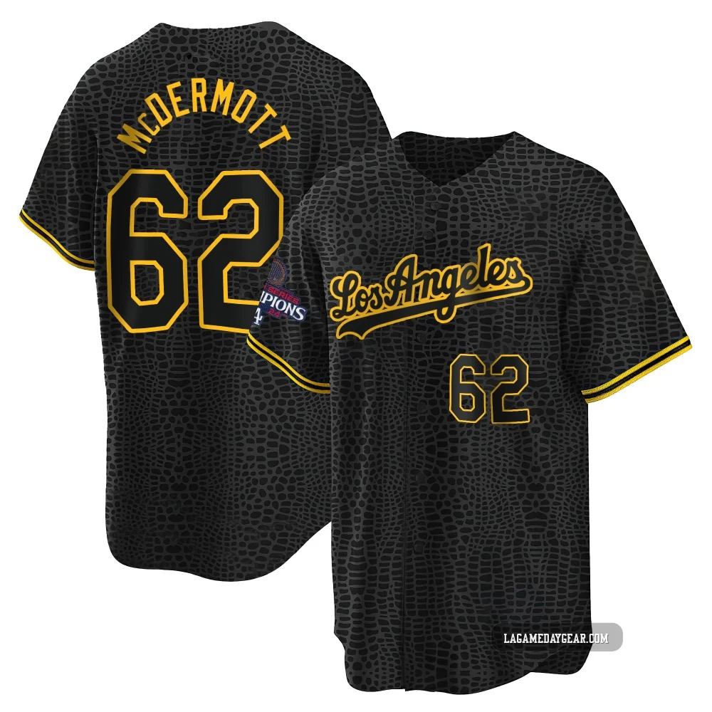 Chayce McDermott ＃62 Los Angeles Dodgers Replica Youth Black Snake Skin City 2024 World Series Champions Jersey