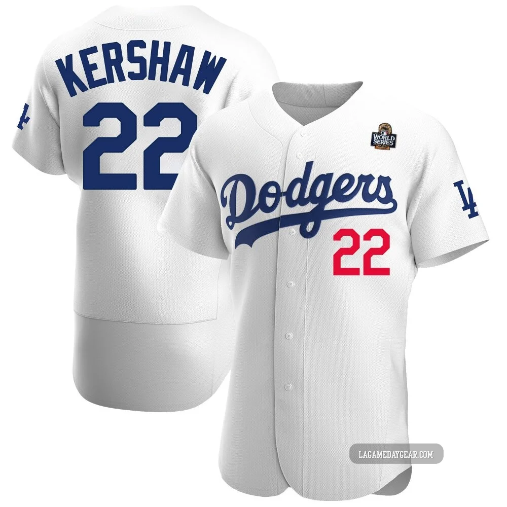 Clayton Kershaw ＃22 Los Angeles Dodgers Authentic Men's White Home Official 2024 World Series Jersey