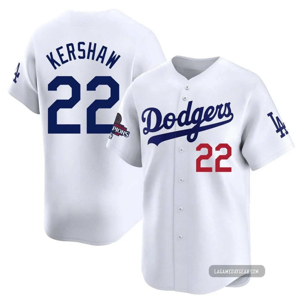 Clayton Kershaw ＃22 Los Angeles Dodgers Limited Men's White Home 2024 World Series Champions Jersey