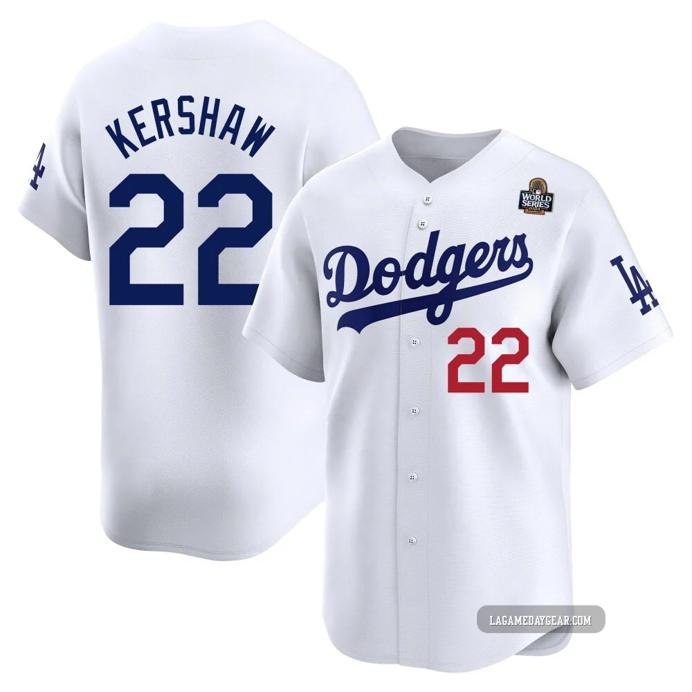 Clayton Kershaw ＃22 Los Angeles Dodgers Limited Men's White Home 2024 World Series Jersey