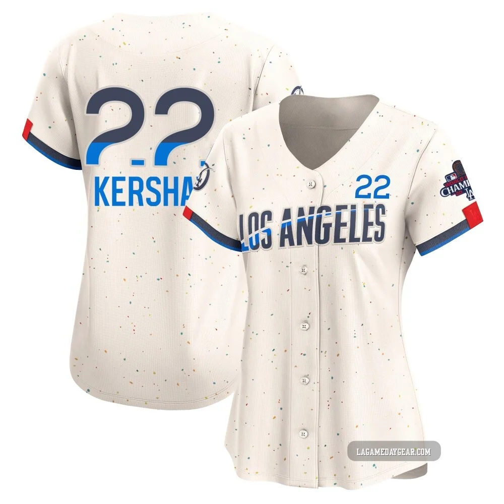 Clayton Kershaw ＃22 Los Angeles Dodgers Limited Women's Cream 2024 City Connect World Series Champions Jersey