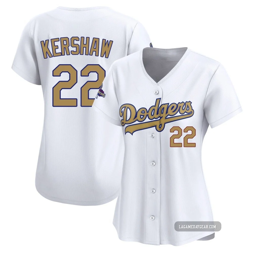 Clayton Kershaw ＃22 Los Angeles Dodgers Limited Women's Gold White 2025 Collection Jersey