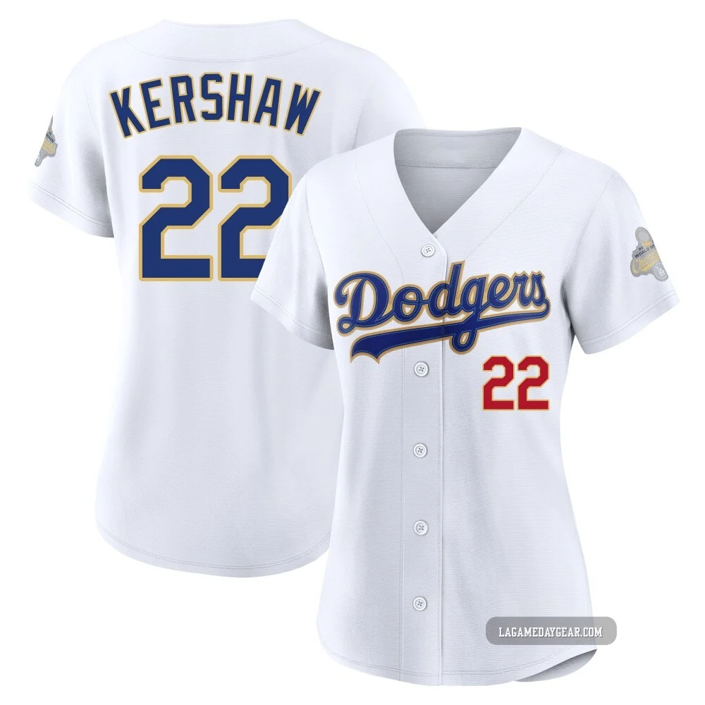 Clayton Kershaw ＃22 Los Angeles Dodgers Limited Women's Gold White 2026 Collection Stadium Jersey