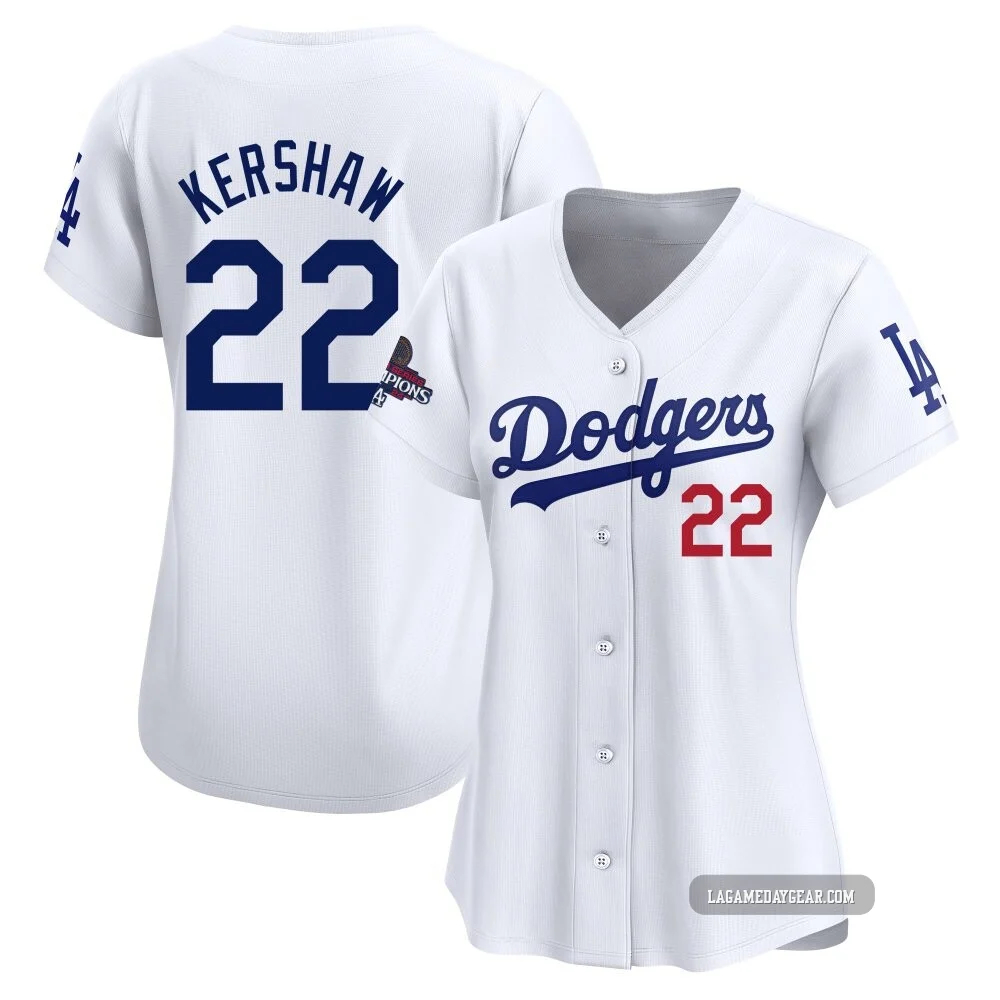 Clayton Kershaw ＃22 Los Angeles Dodgers Limited Women's White Home 2024 World Series Champions Jersey