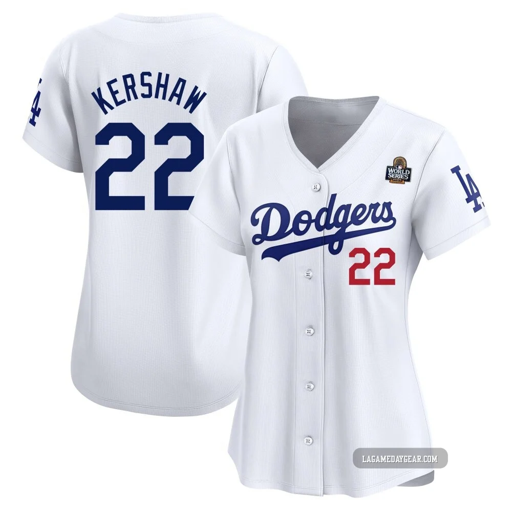 Clayton Kershaw ＃22 Los Angeles Dodgers Limited Women's White Home 2024 World Series Jersey