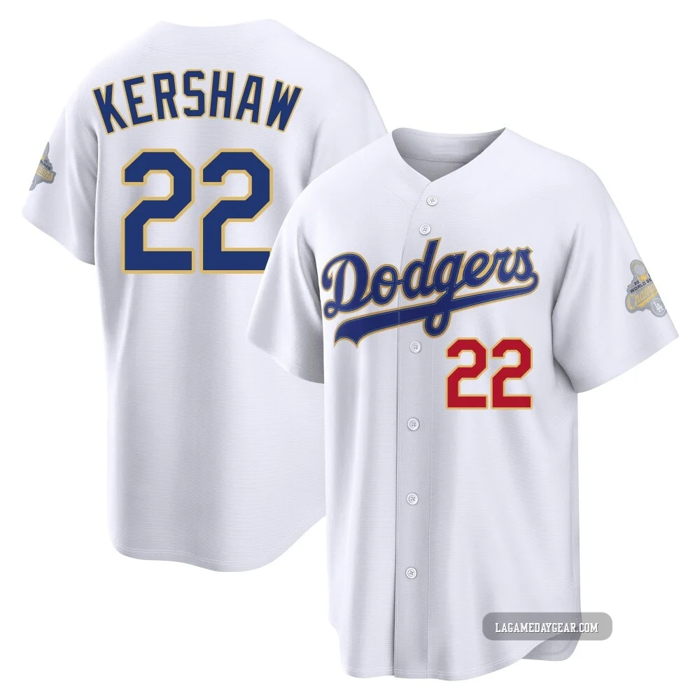 Clayton Kershaw ＃22 Los Angeles Dodgers Limited Youth Gold White 2026 Collection Stadium Jersey