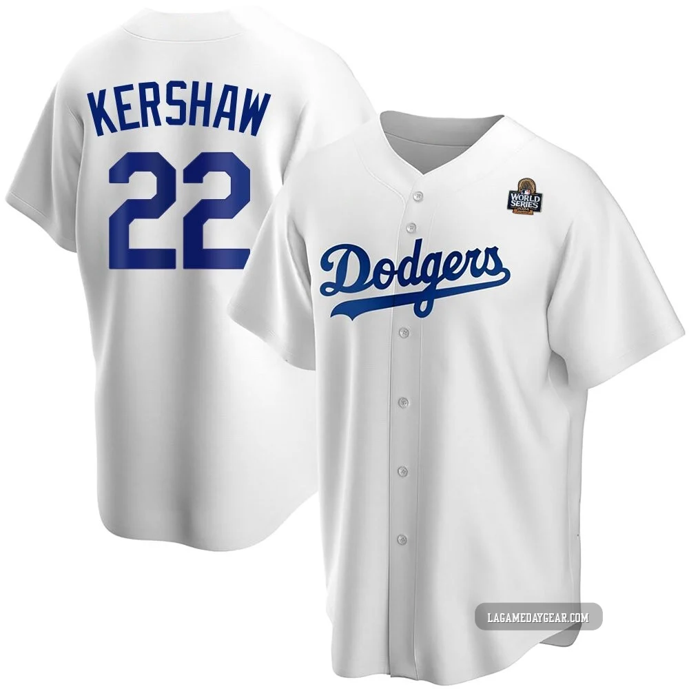 Clayton Kershaw ＃22 Los Angeles Dodgers Replica Men's White Home 2024 World Series Jersey