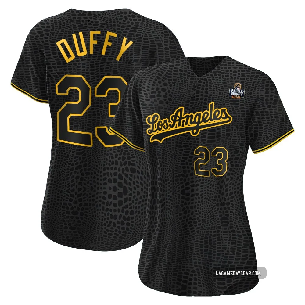 Danny Duffy ＃23 Los Angeles Dodgers Authentic Women's Black Snake Skin City 2024 World Series Jersey