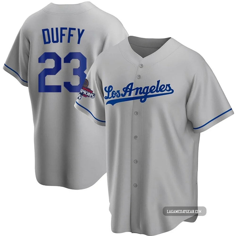 Danny Duffy ＃23 Los Angeles Dodgers Replica Youth Gray Road 2024 World Series Champions Jersey
