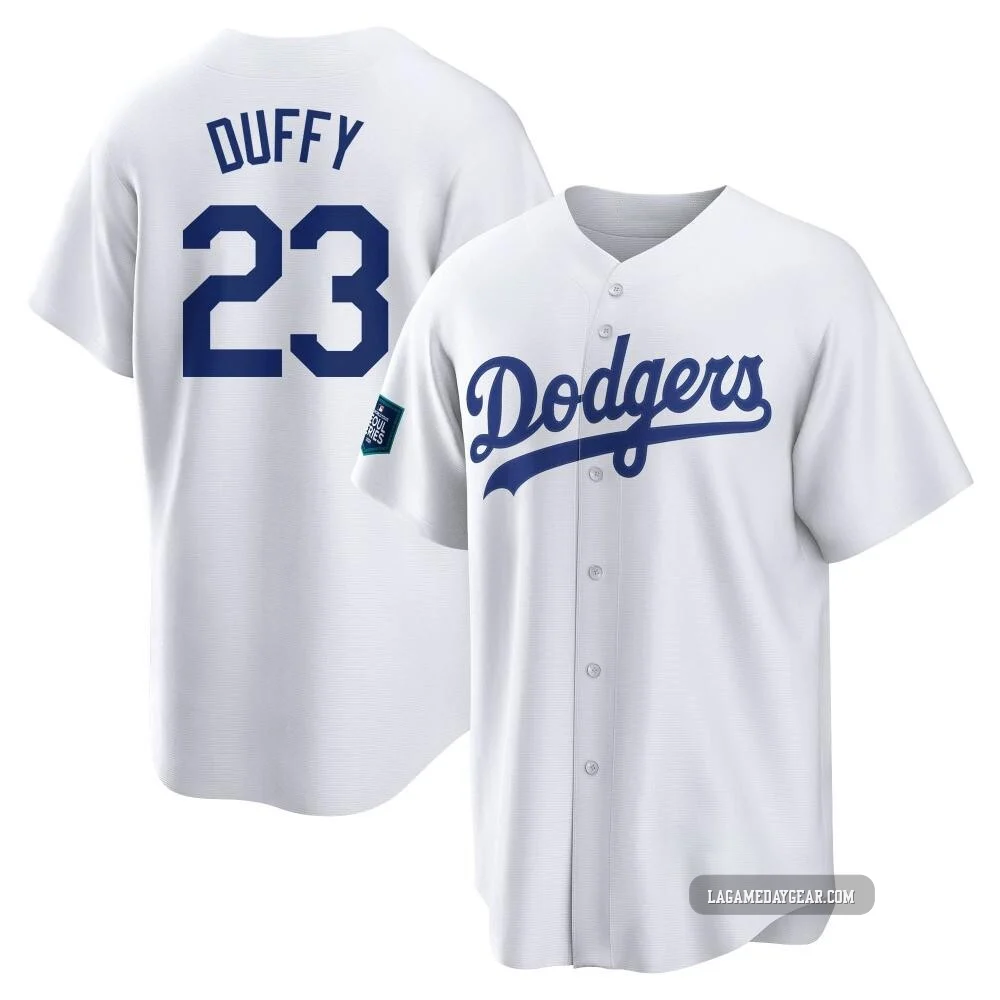 Danny Duffy ＃23 Los Angeles Dodgers Replica Youth White 2024 World Tour Seoul Series Home Jersey