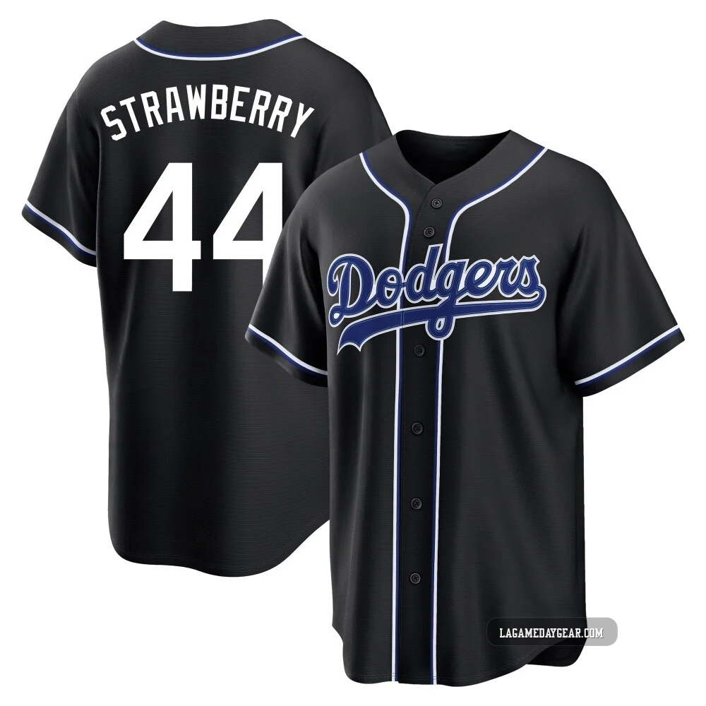Darryl Strawberry ＃44 Los Angeles Dodgers Replica Men's Black Fashion Out Jersey