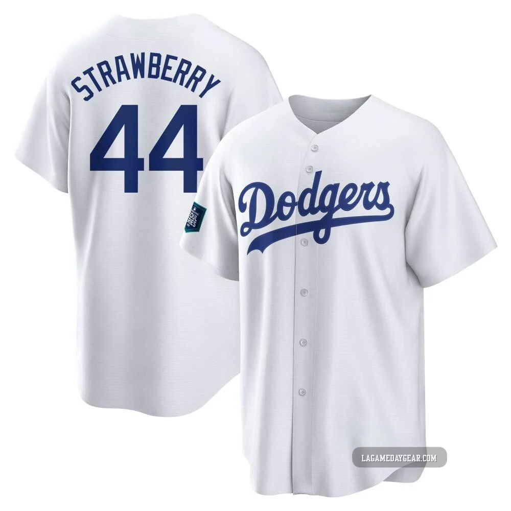 Darryl Strawberry ＃44 Los Angeles Dodgers Replica Men's White 2024 World Tour Seoul Series Home Jersey