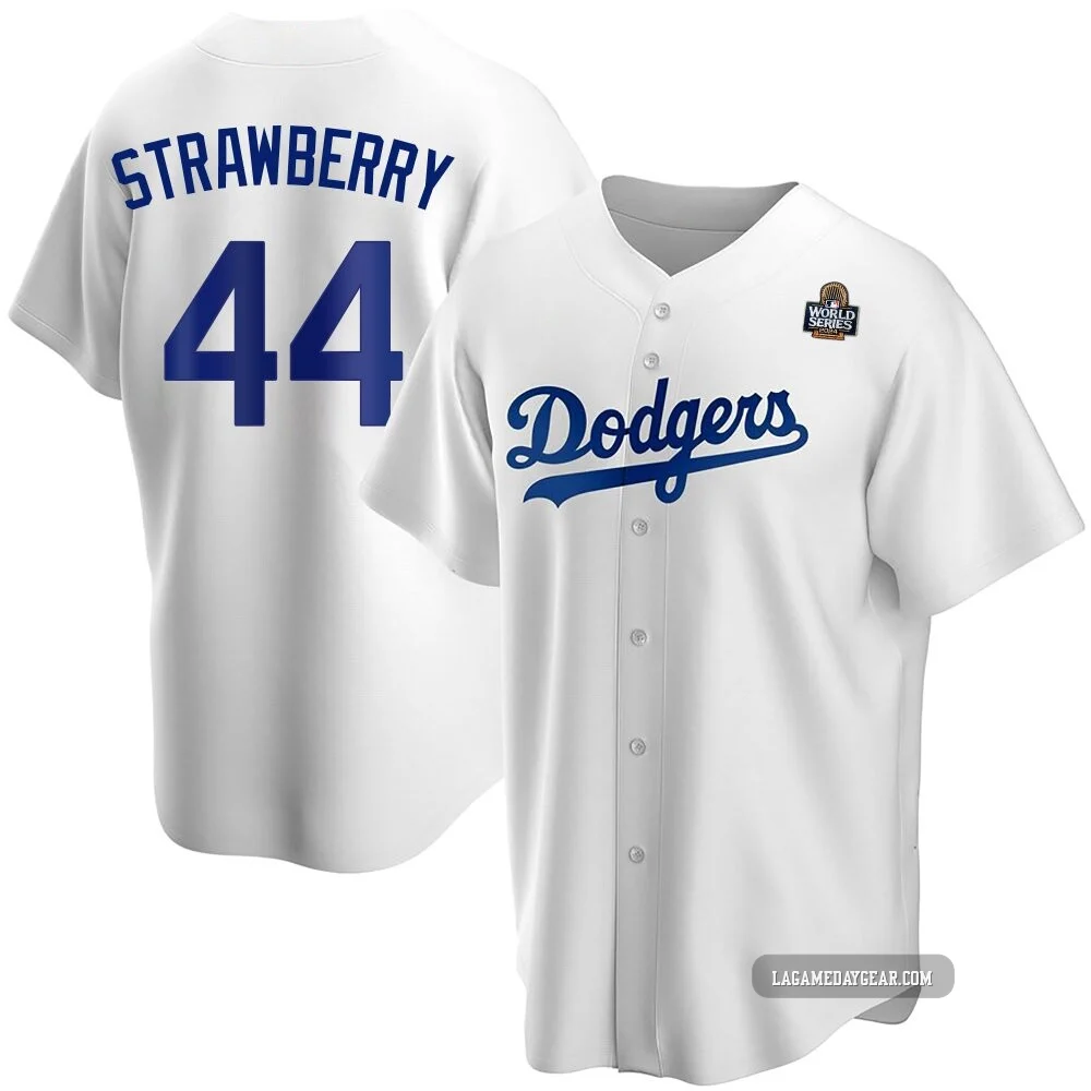 Darryl Strawberry ＃44 Los Angeles Dodgers Replica Men's White Home 2024 World Series Jersey
