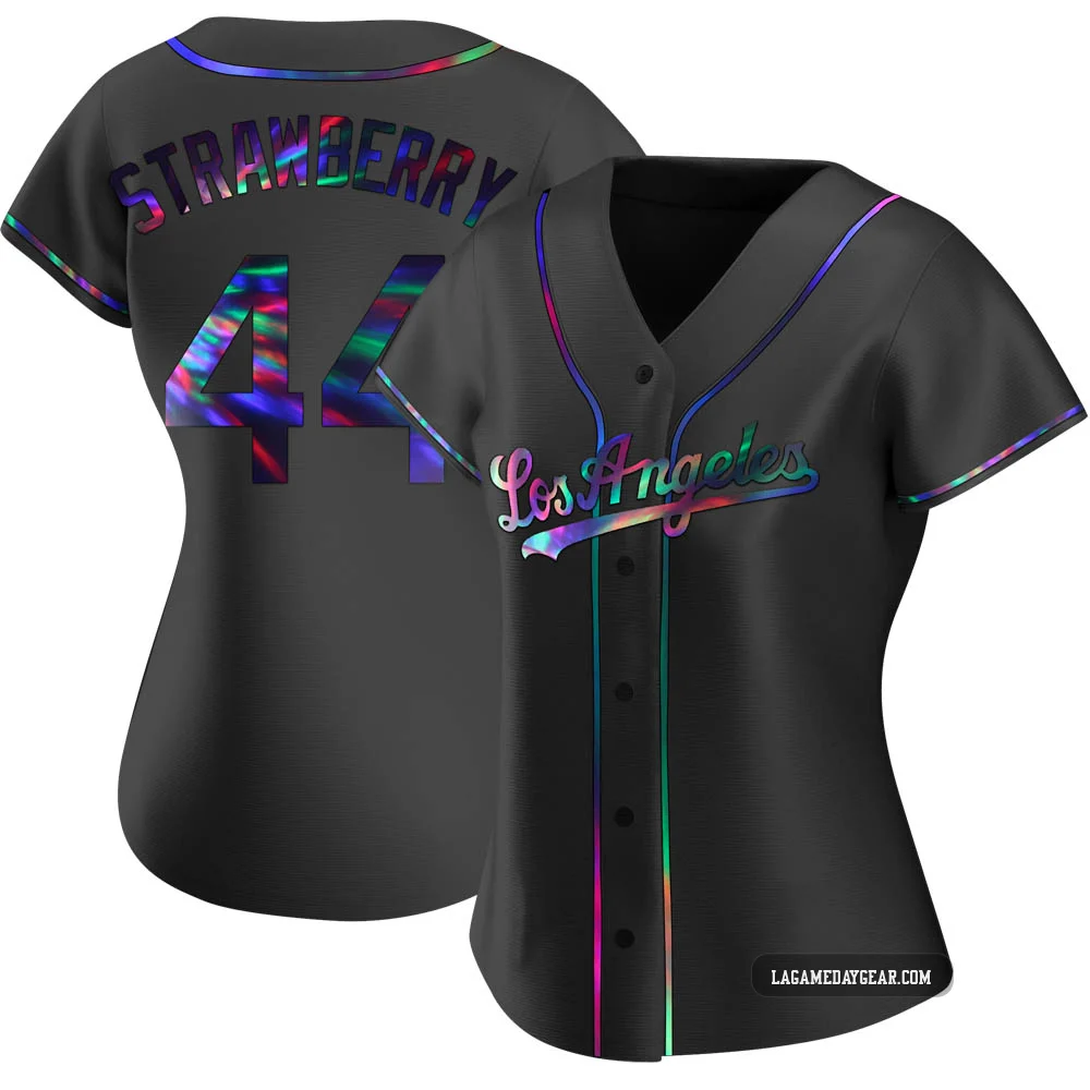 Darryl Strawberry ＃44 Los Angeles Dodgers Replica Women's Black Holographic Alternate Jersey