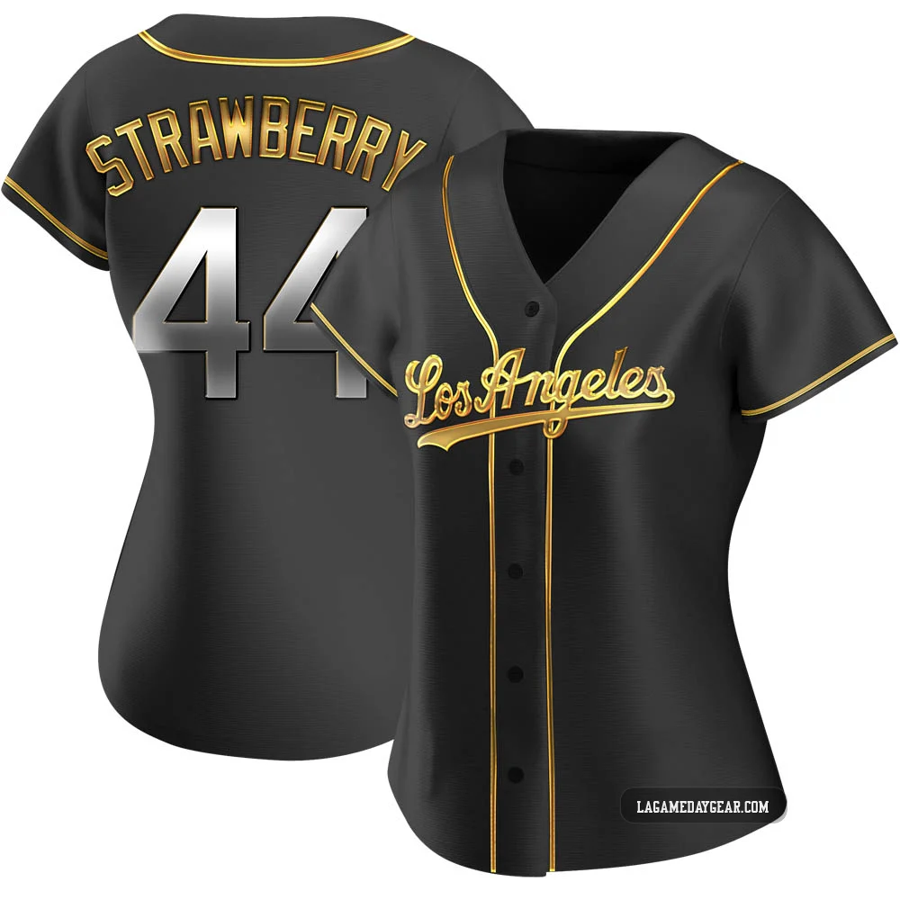 Darryl Strawberry ＃44 Los Angeles Dodgers Replica Women's Gold Black en Alternate Jersey