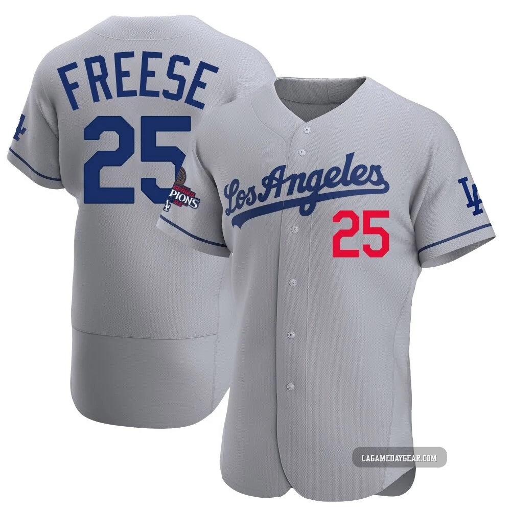 David Freese ＃25 Los Angeles Dodgers Authentic Men's Gray Away Official 2024 World Series Champions Jersey