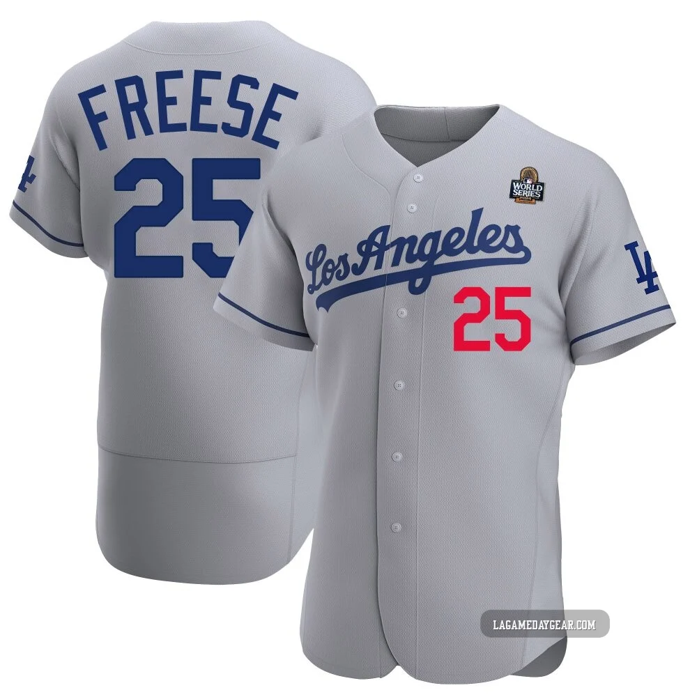 David Freese ＃25 Los Angeles Dodgers Authentic Men's Gray Away Official 2024 World Series Jersey