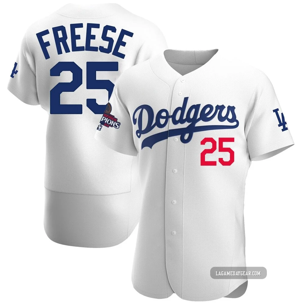 David Freese ＃25 Los Angeles Dodgers Authentic Men's White Home Official 2024 World Series Champions Jersey
