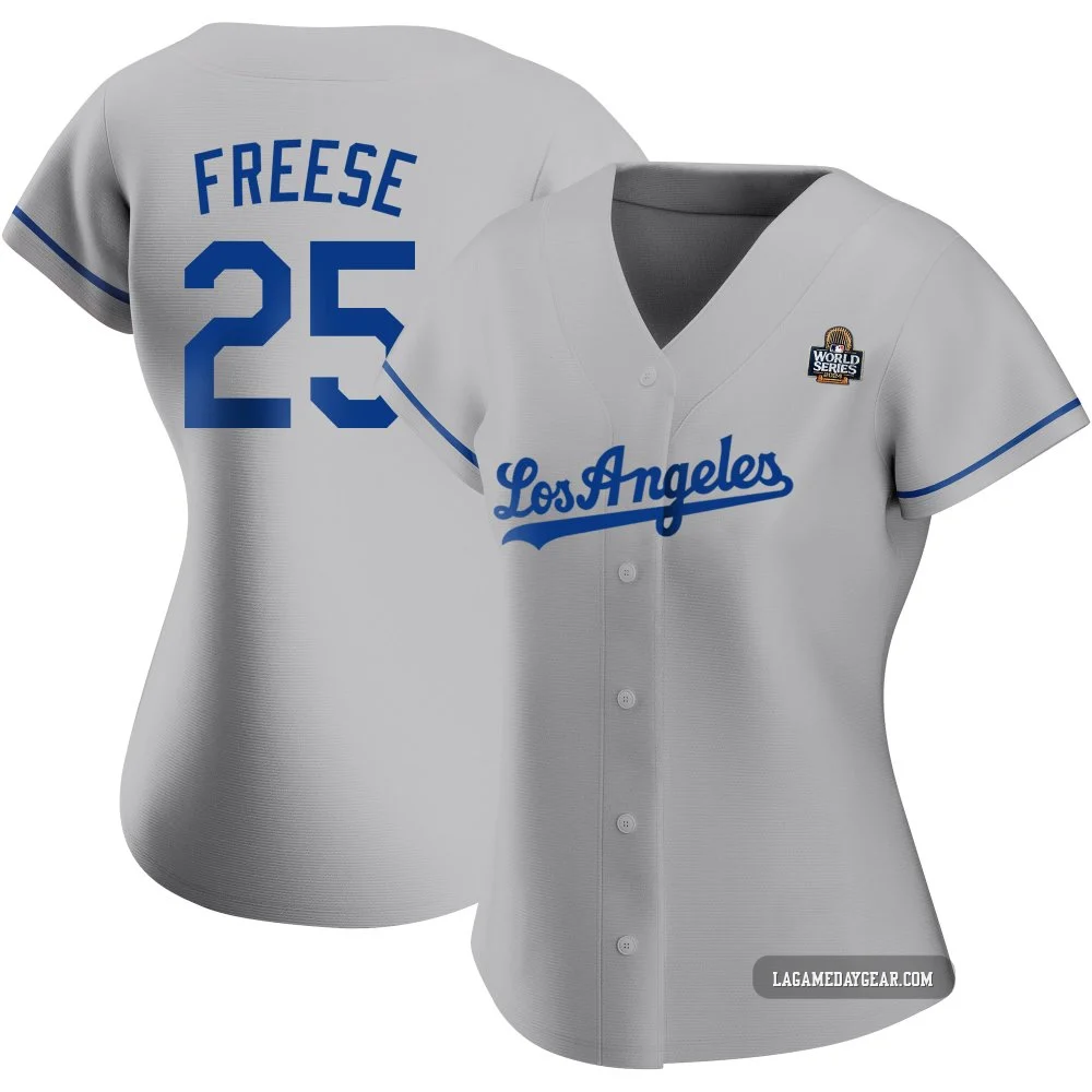 David Freese ＃25 Los Angeles Dodgers Authentic Women's Gray Road 2024 World Series Jersey