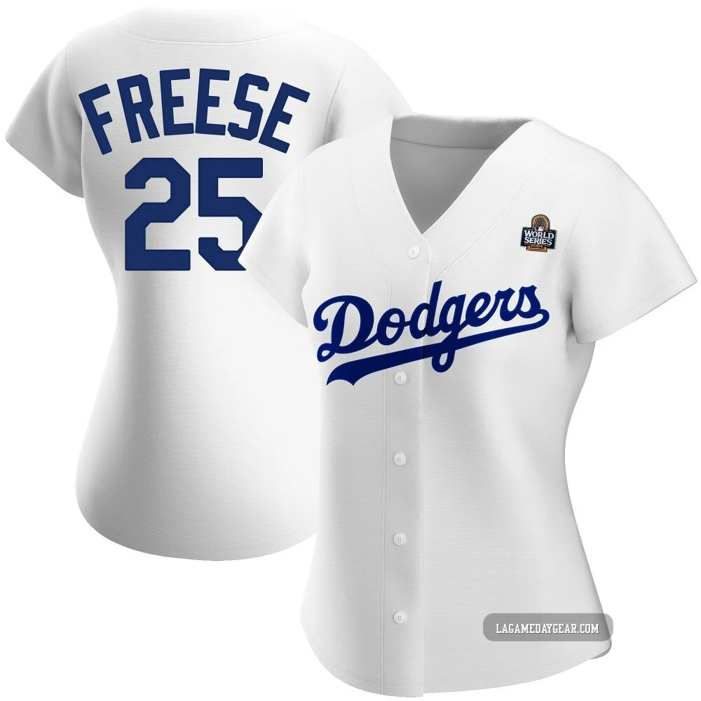 David Freese ＃25 Los Angeles Dodgers Authentic Women's White Home 2024 World Series Jersey