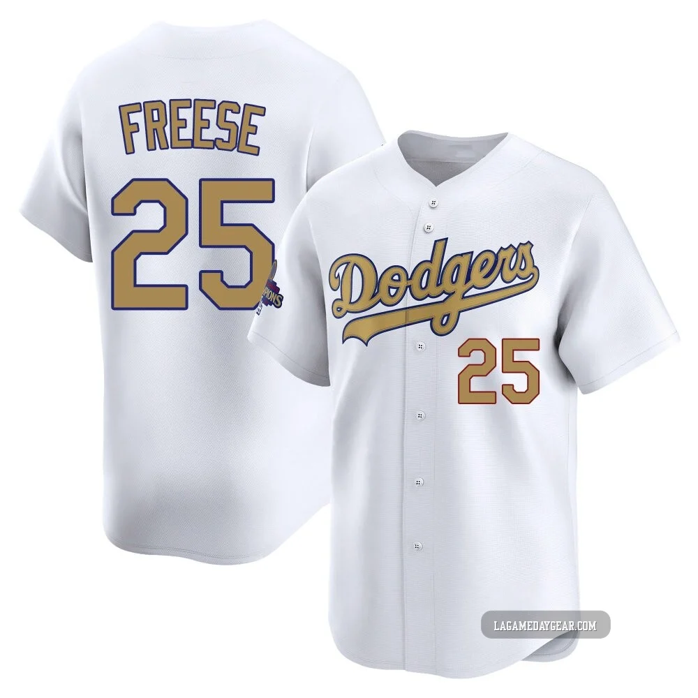 David Freese ＃25 Los Angeles Dodgers Limited Men's Gold White 2025 Collection Jersey