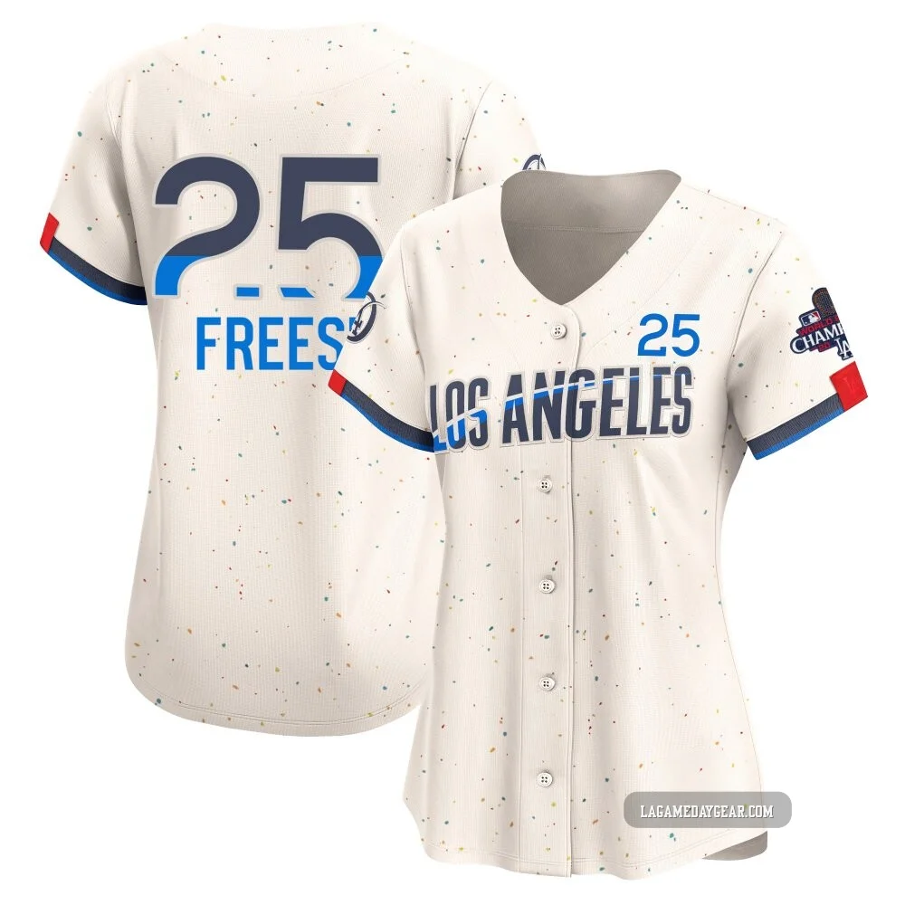 David Freese ＃25 Los Angeles Dodgers Limited Women's Cream 2024 City Connect World Series Champions Jersey