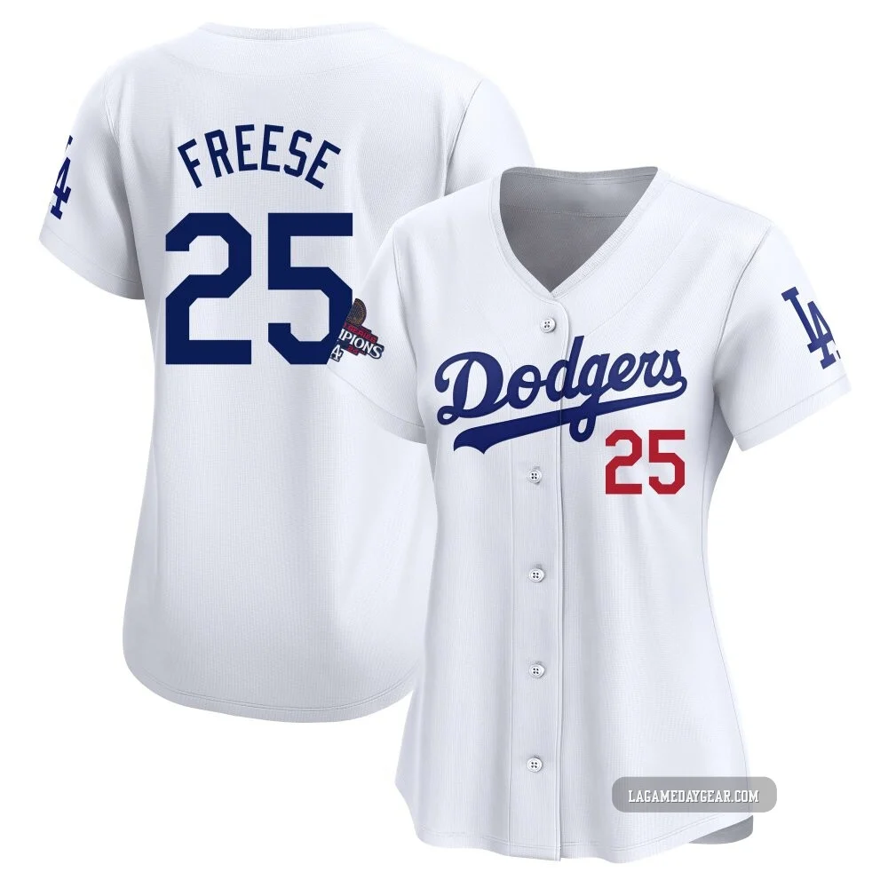David Freese ＃25 Los Angeles Dodgers Limited Women's White Home 2024 World Series Champions Jersey