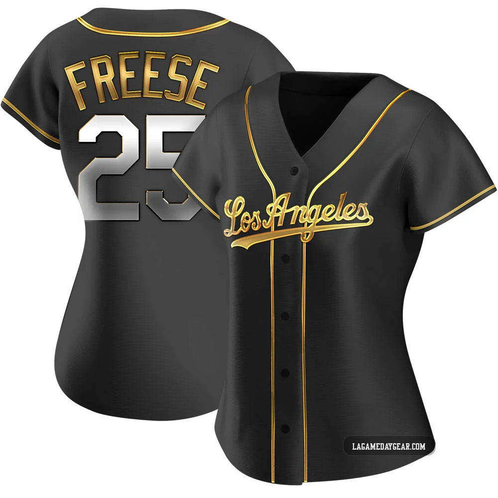 David Freese ＃25 Los Angeles Dodgers Replica Women's Gold Black en Alternate Jersey