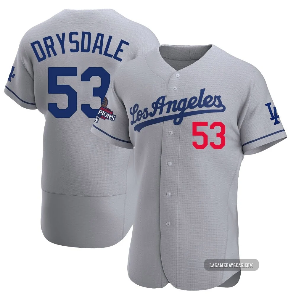 Don Drysdale ＃53 Los Angeles Dodgers Authentic Men's Gray Away Official 2024 World Series Champions Jersey