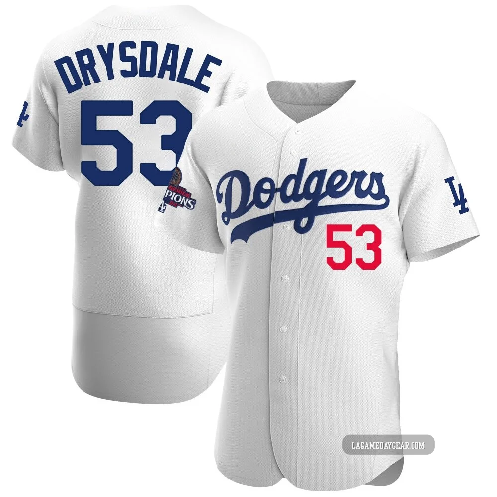 Don Drysdale ＃53 Los Angeles Dodgers Authentic Men's White Home Official 2024 World Series Champions Jersey