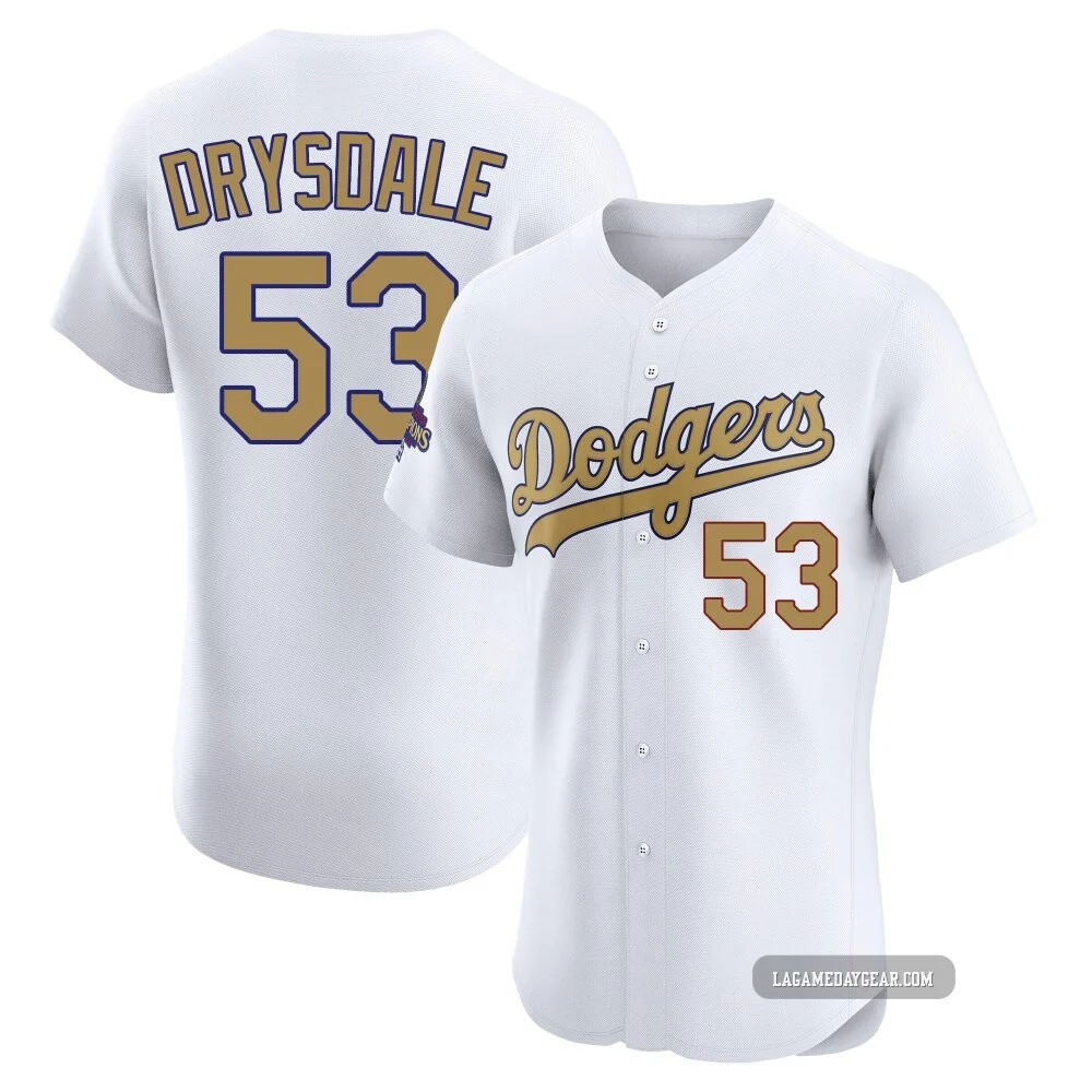 Don Drysdale ＃53 Los Angeles Dodgers Elite Men's Gold White 2025 Collection Jersey