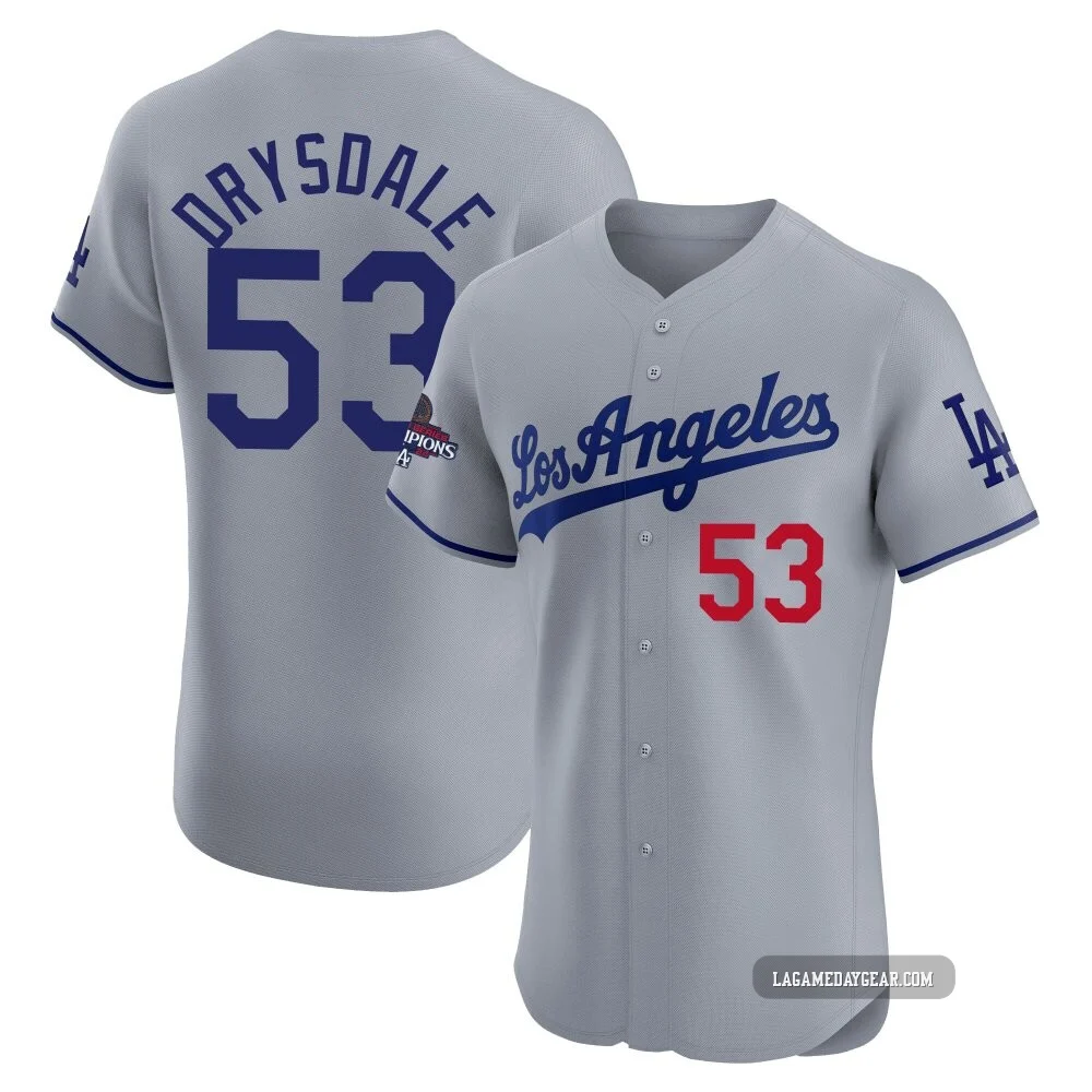 Don Drysdale ＃53 Los Angeles Dodgers Elite Men's Gray Road World Series Champions Jersey